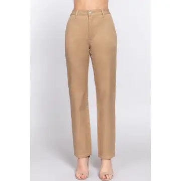 TAN STRAIGHT FIT LONG KHAKI PANTS