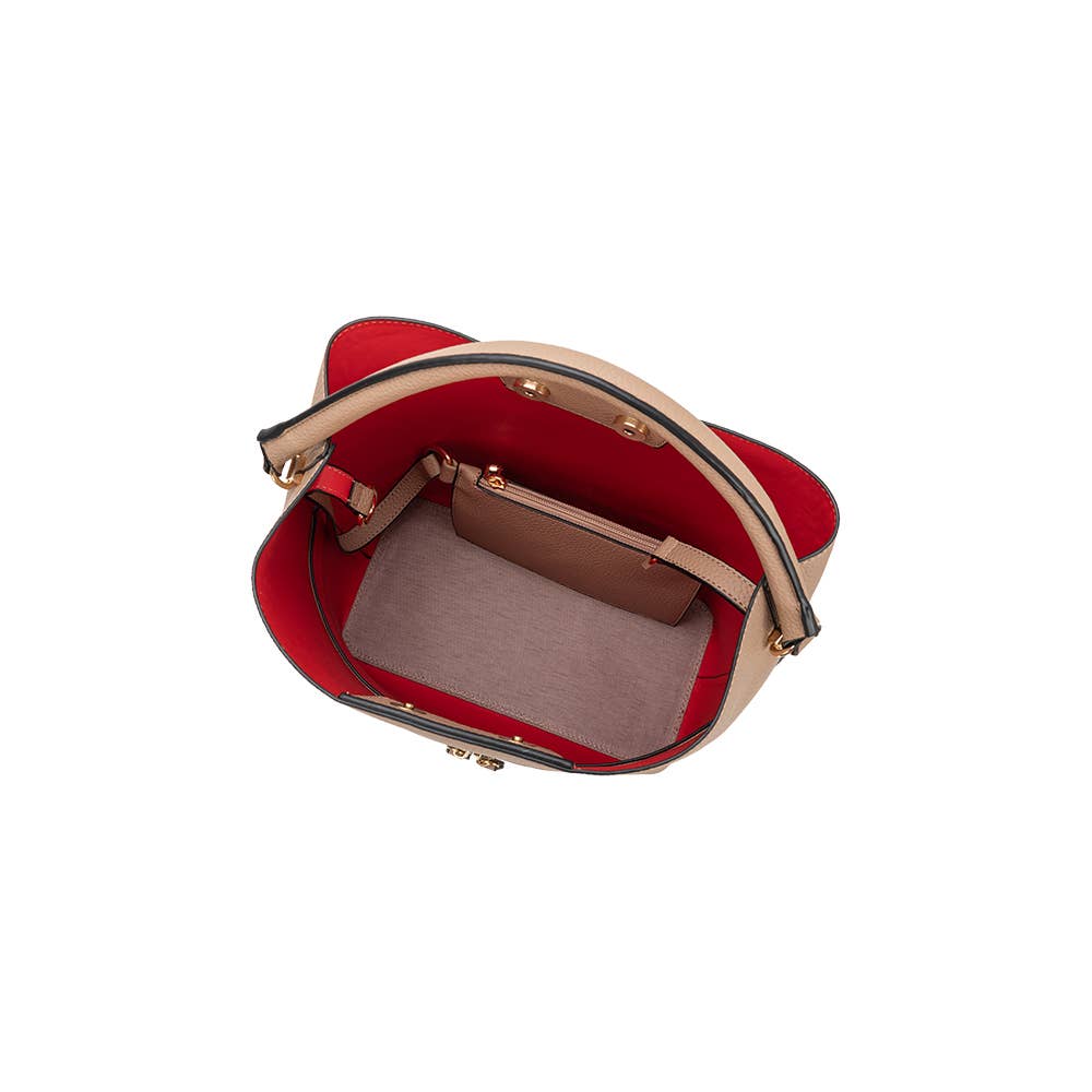 Karianna Tan Three-piece Vegan Bag with Red Leather Lining