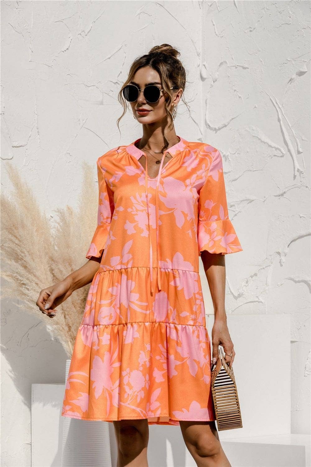 Pink & Red Tiered short sleeve dress