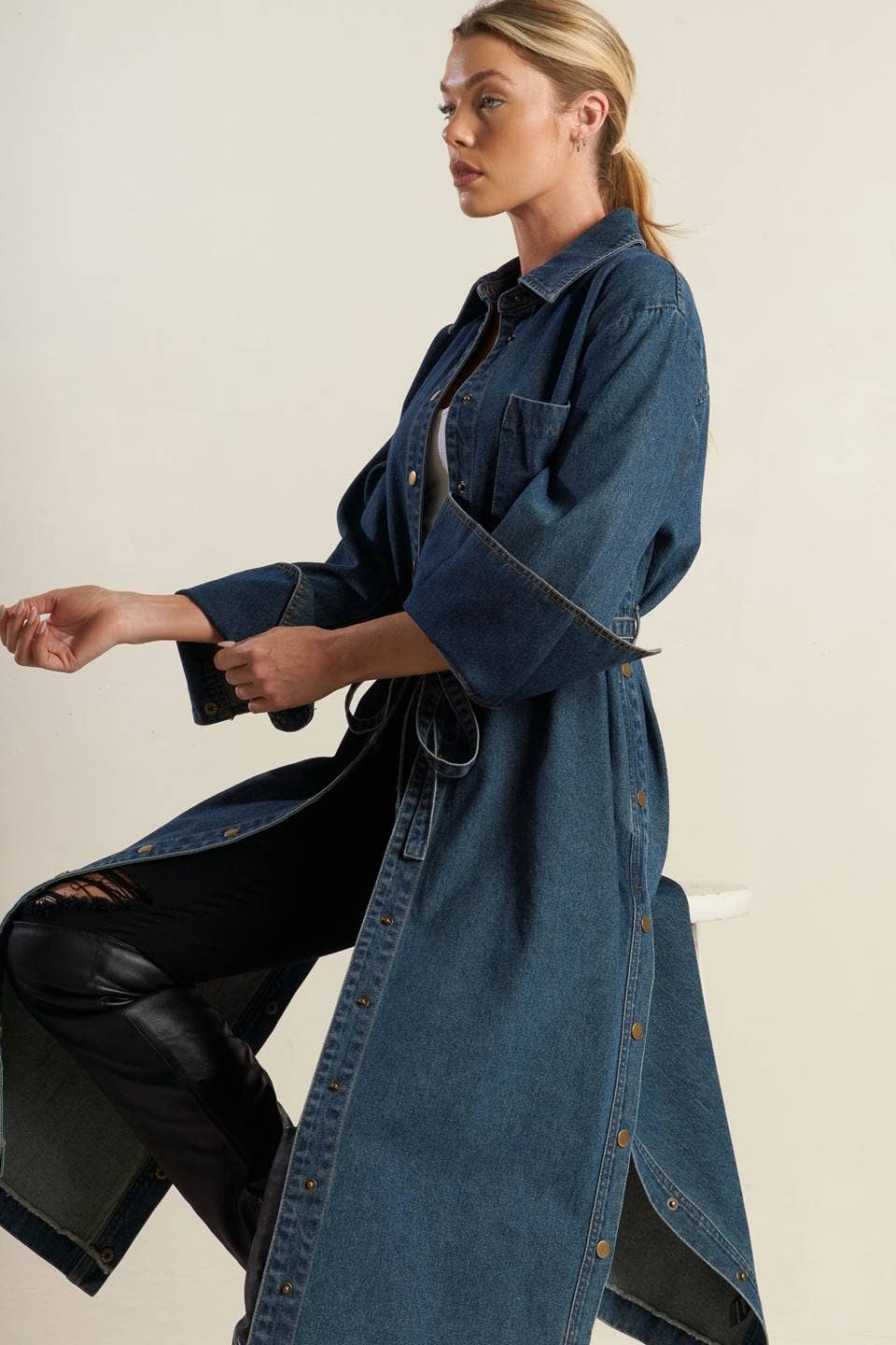 A denim midi coat dress INDIGO