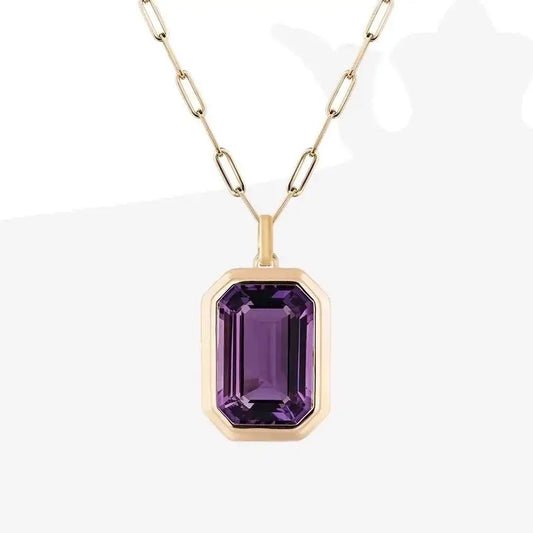 Vintage Style Stainless Steel Zircon Pendant Necklace: Purple