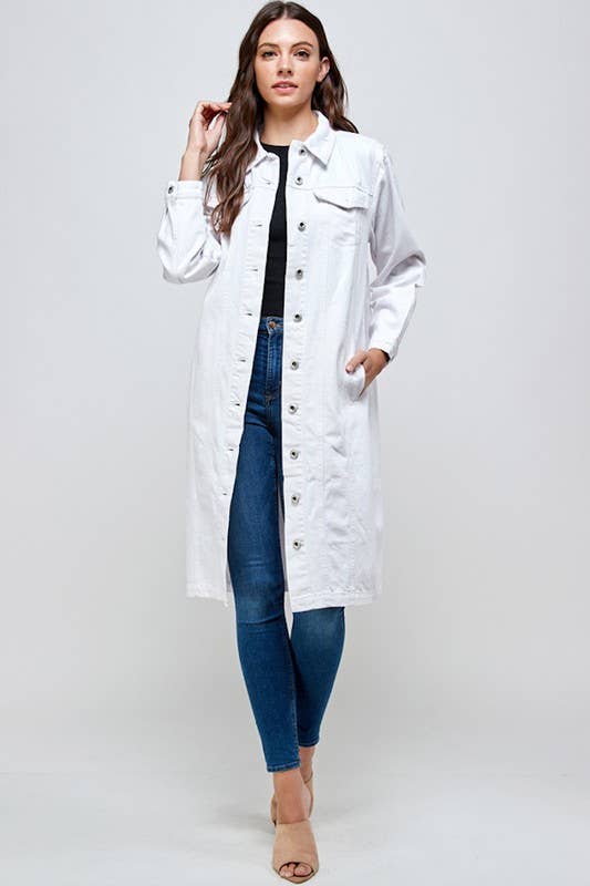 Long Trench Coat Denim Jean Jacket (OPEN PACK): Dark Blue / XL