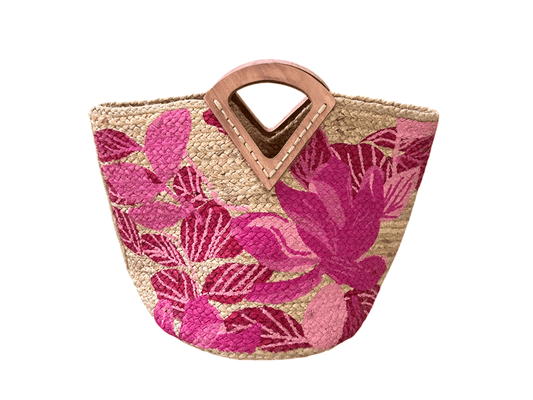 Ladies Natural Jute Tote Handbag: Fuchsia