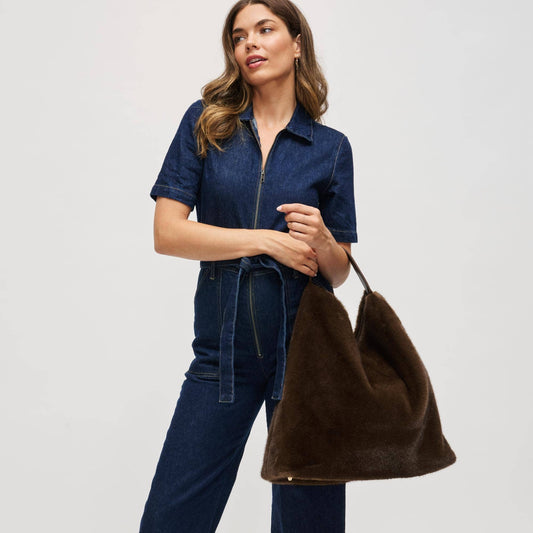 Chandler Large Hobo Faux Fur Bag: Chocolate