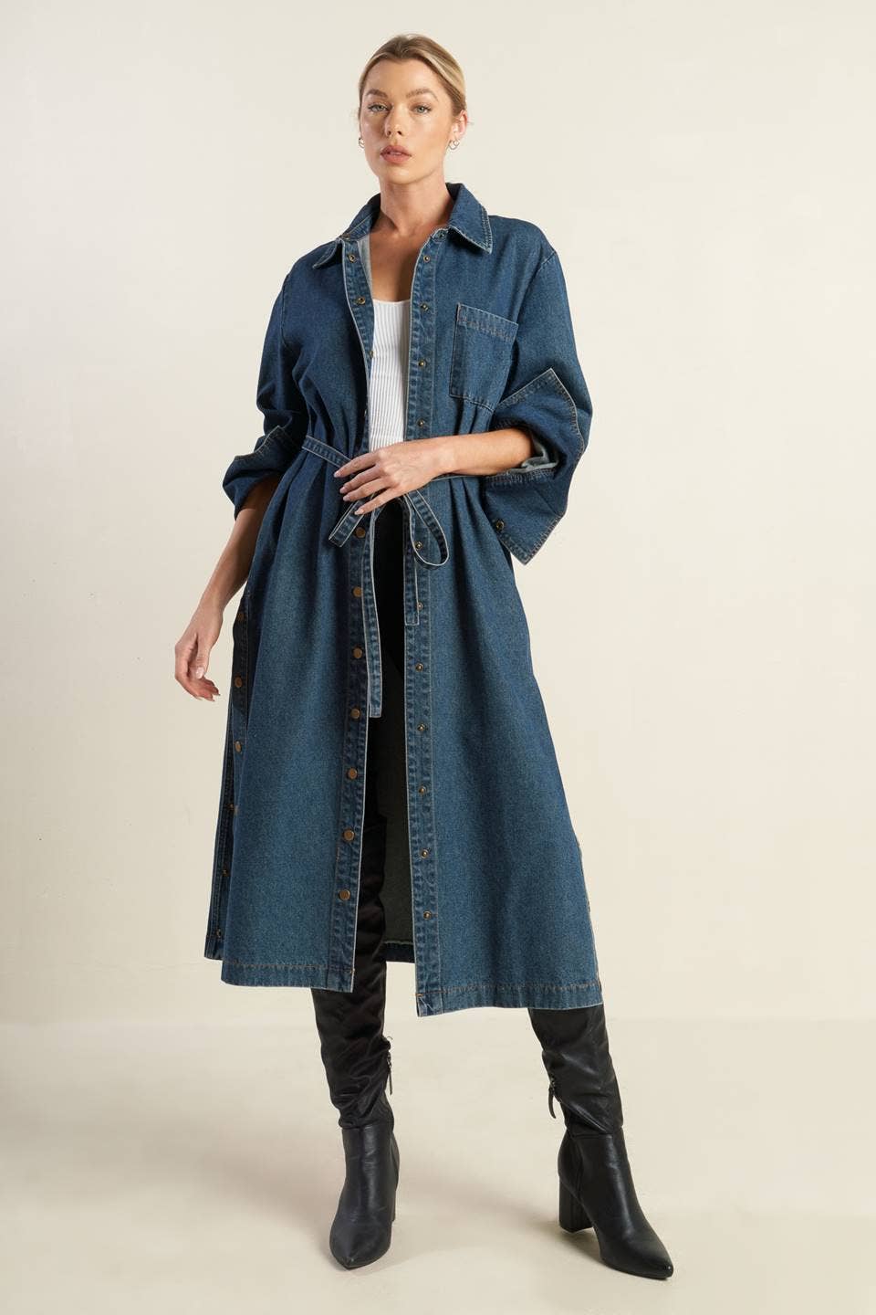 A denim midi coat dress INDIGO
