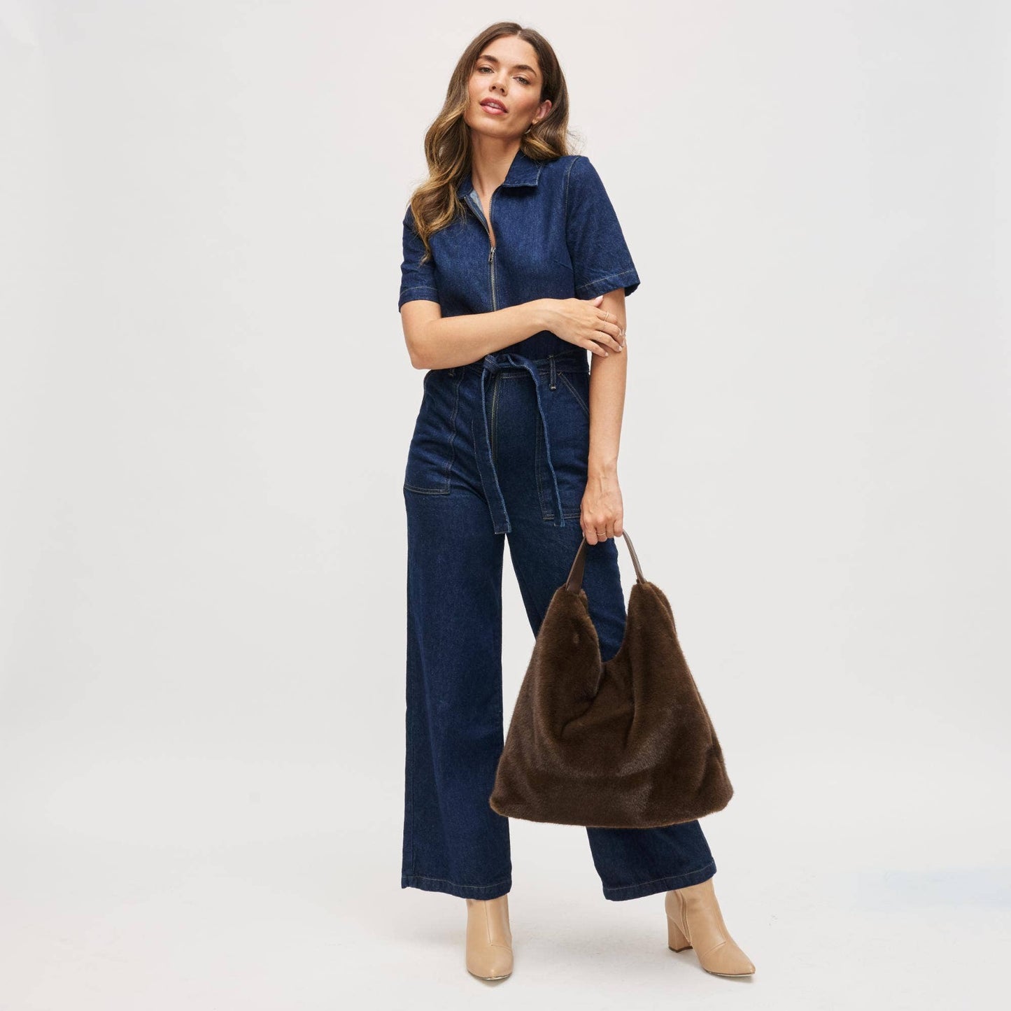 Chandler Large Hobo Faux Fur Bag: Chocolate